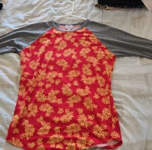 LuLaRoe Women's Red and Yellow Floral Blouse